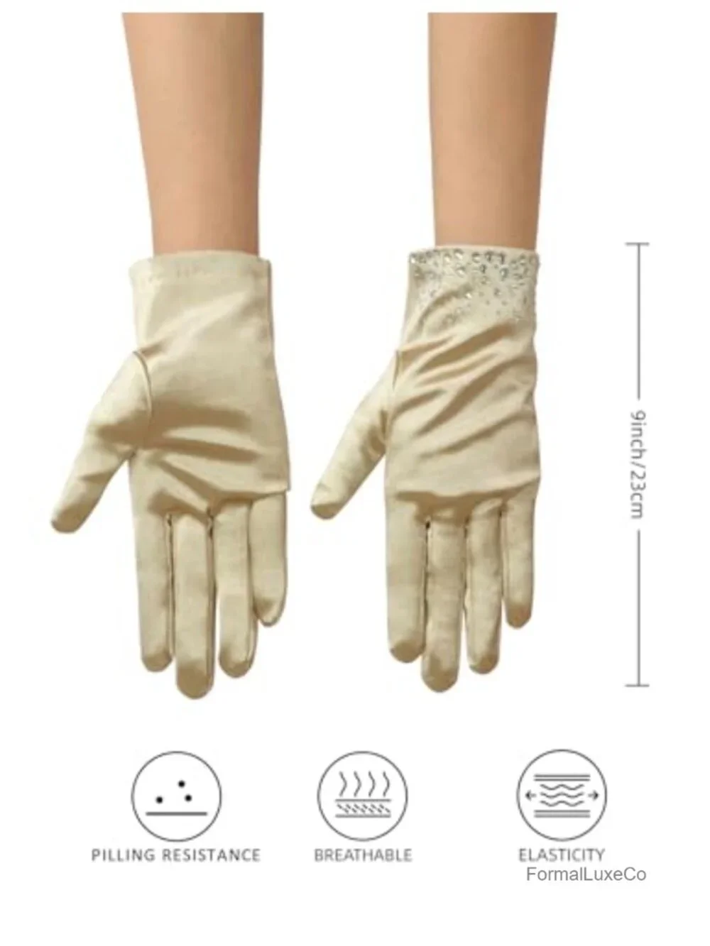 Rhinestone Satin Stretchy Tea Party Gloves Wrist Length Bridal Gloves